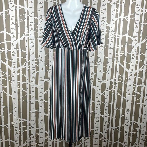 Forever 21 Contemporary Striped Wrap Midi Dress S - Picture 1 of 9